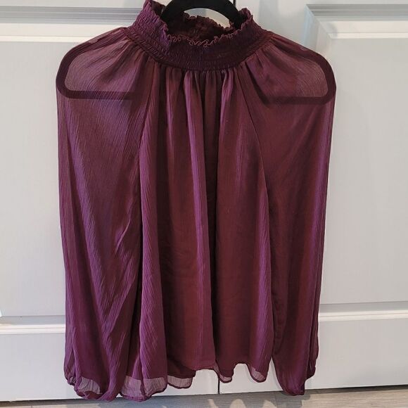 JOIE LImited Edition smocked neck wine blouse Size L - Picture 2 of 16